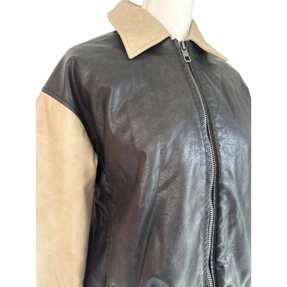LIONESS Nirvana Bomber in Camel XX-Small New Womens Vegan Faux Leather Jacket - Picture 8 of 17